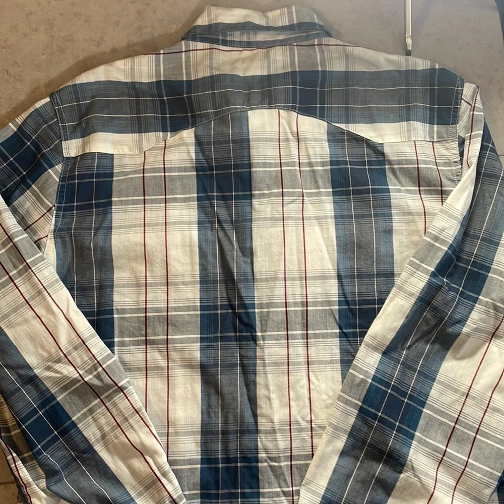 LEVI’S Men’s Long Sleeve Western Style Plaid Pearl Snaps Blue White‎ Red Size M